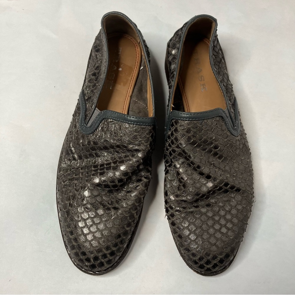 Trask Ali Pewter Metallic Snake Loafer Size 7